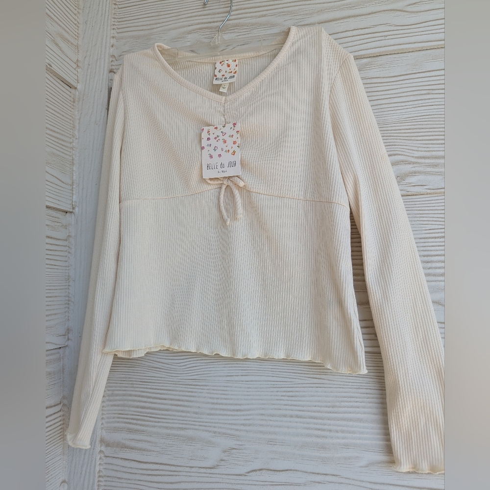 Belle Du Jour Girls Cream Ribbed Top